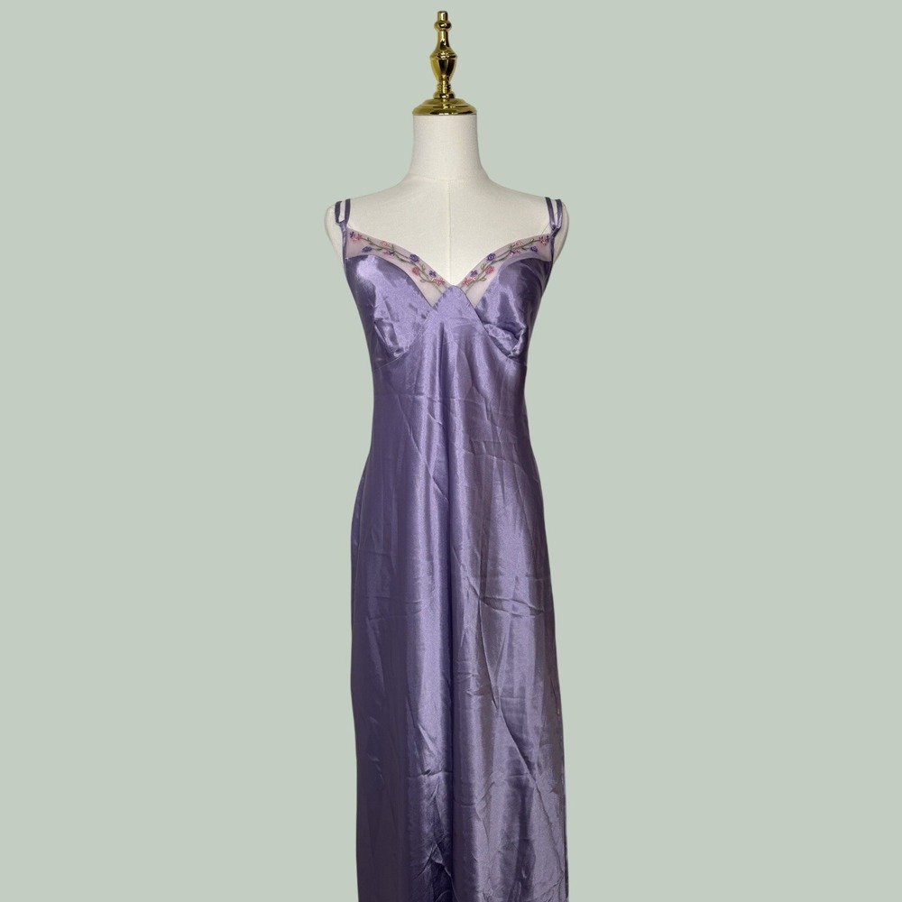 Vintage California Dynasty 80s Cottagecore Slip Gown Sleep Slip Floral Lace Y2K